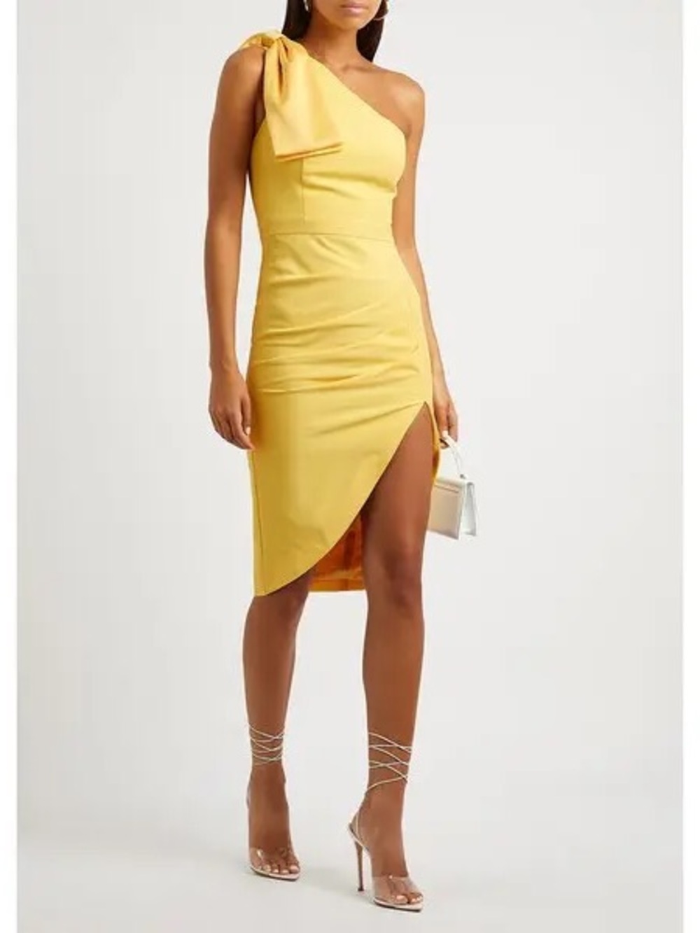 LAVISH ALICE One-Shoulder Bow Yellow Asymmetrical Cocktail Party Dress Size 18